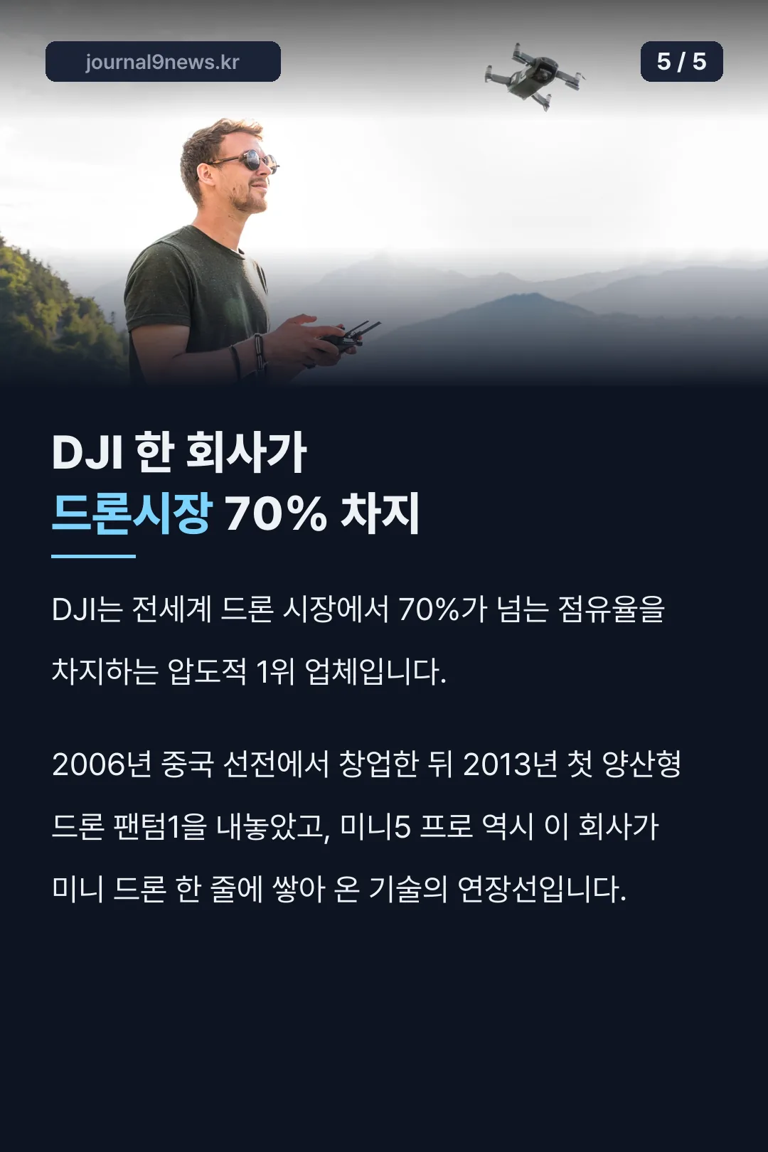 DJI 드론시장 점유율 70% 기록